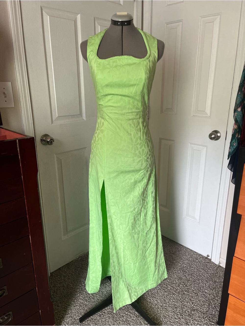 AVAVAV Cotton Funky Floral Tailored Maxi Dress, Lime Green, Size XS